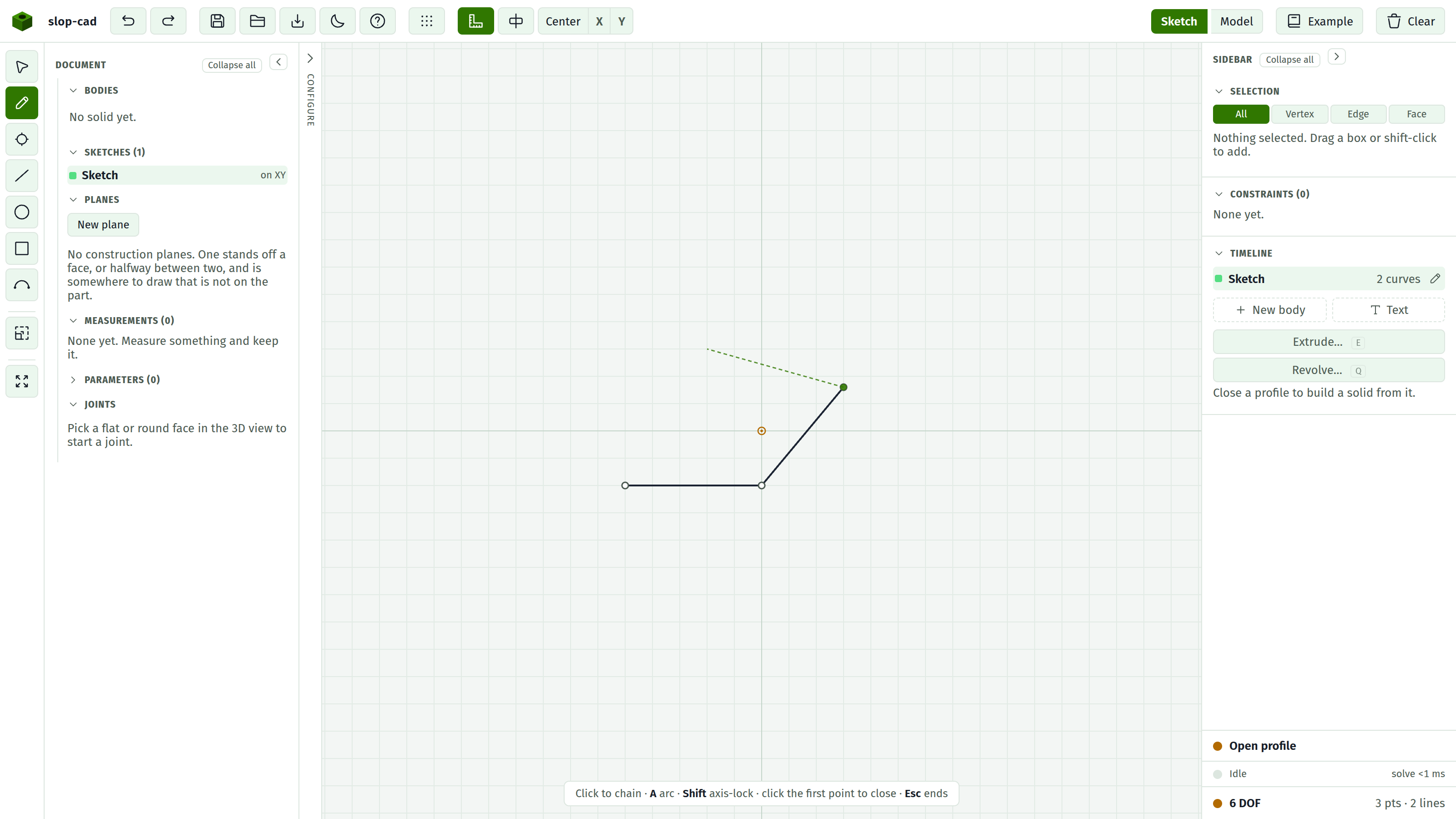 A pencil chain in progress
