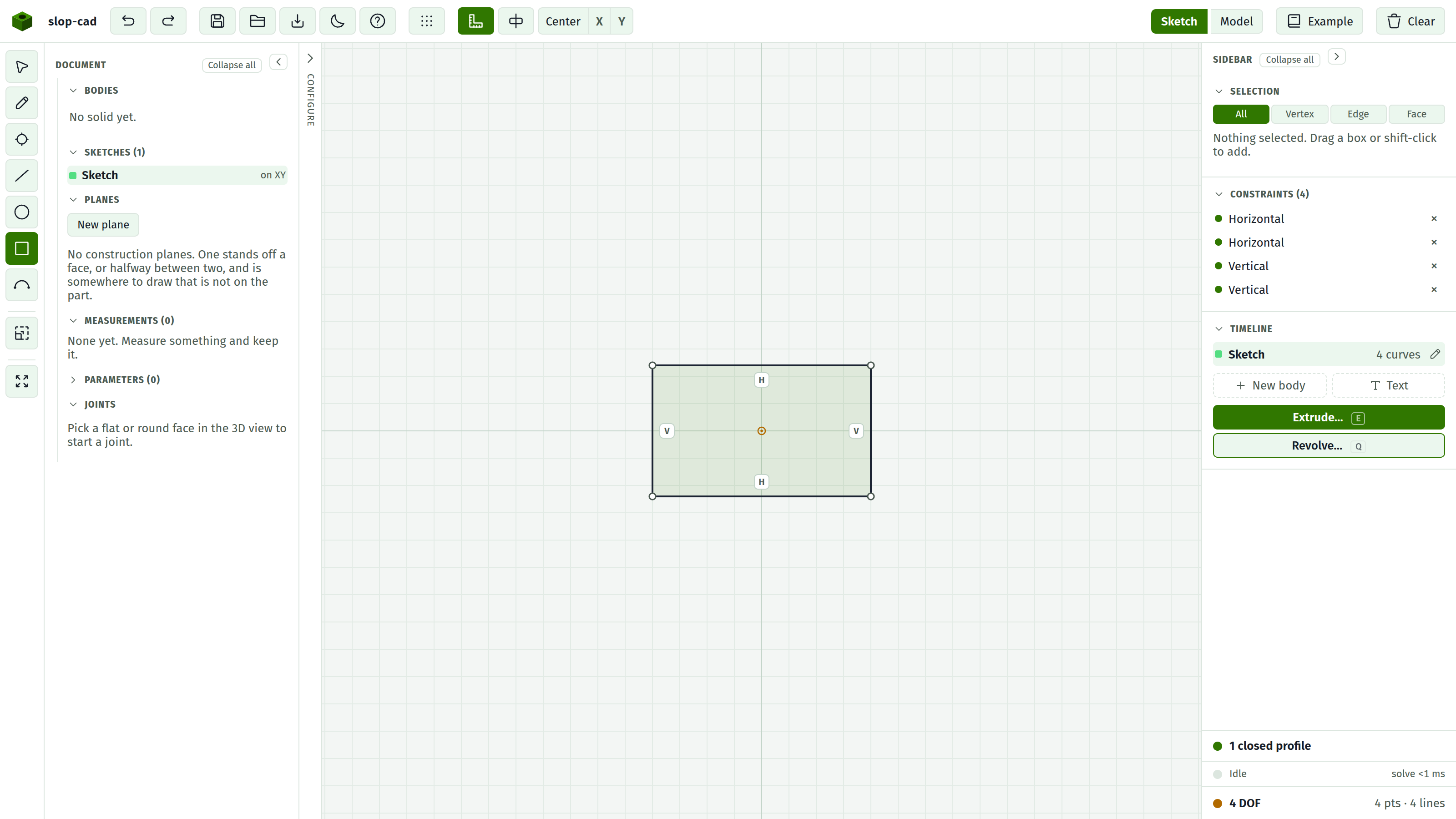 A freshly drawn rectangle, not yet dimensioned