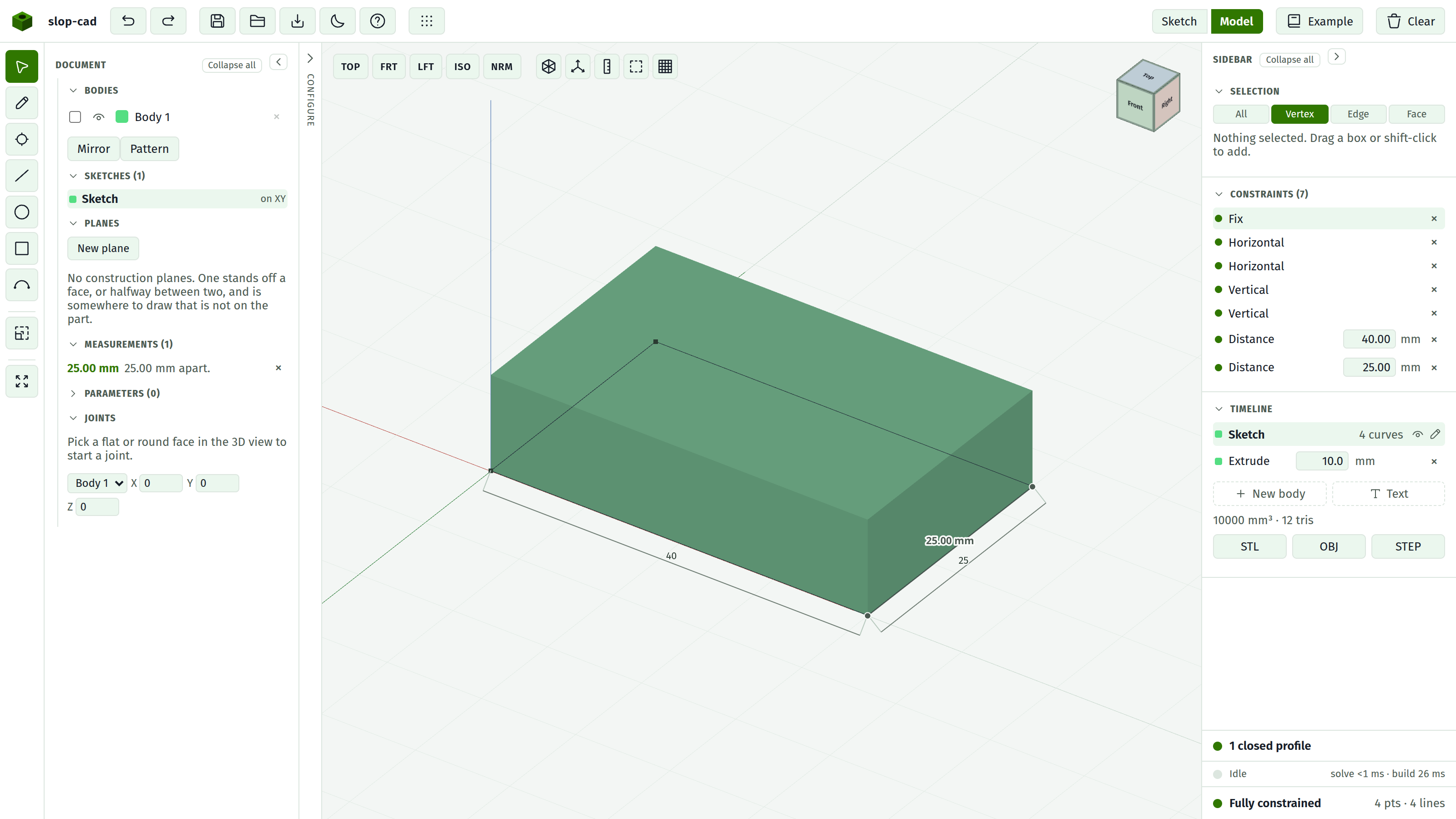 A measurement kept on the model