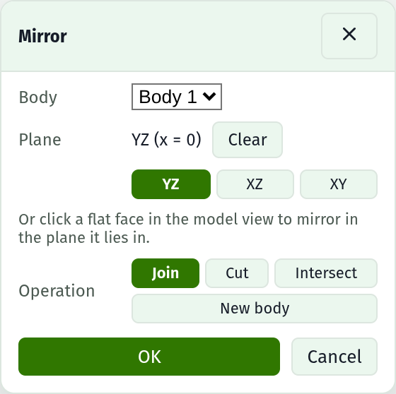 Mirroring a body in a plane