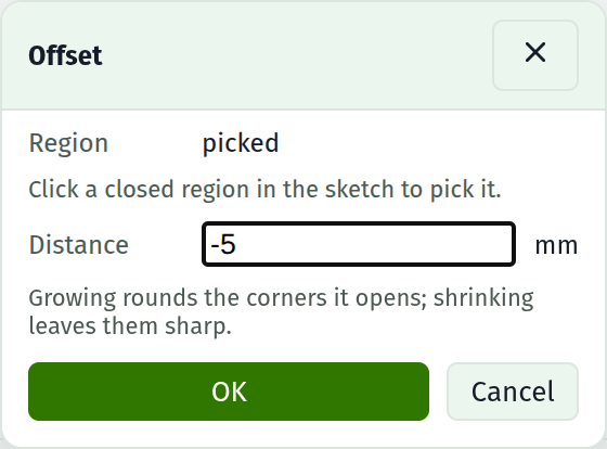 Offsetting a region in the sketch