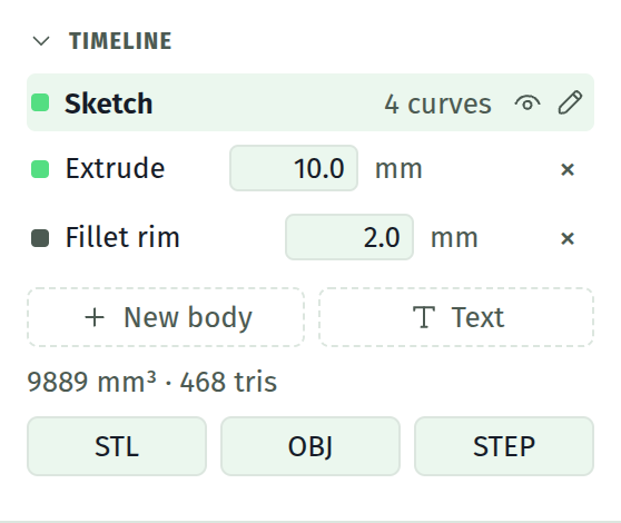 A timeline with two features and a blend