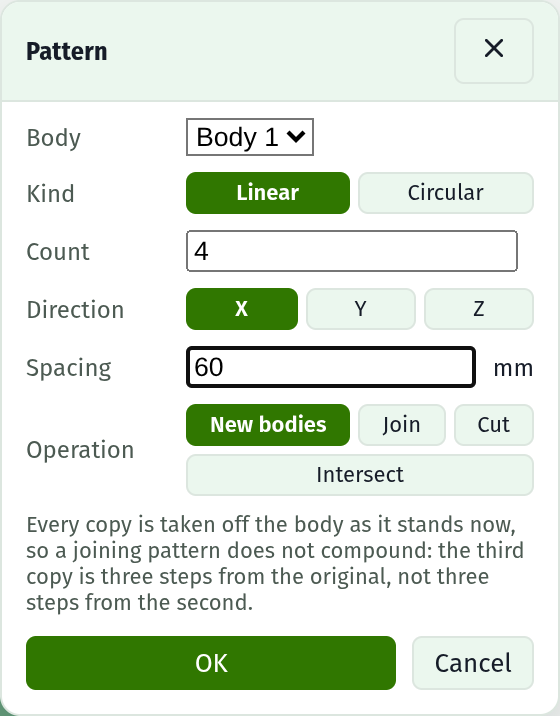 The pattern dialog
