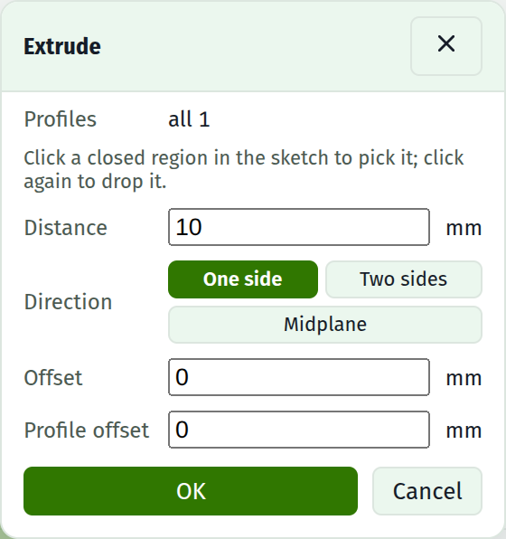 The extrude controls
