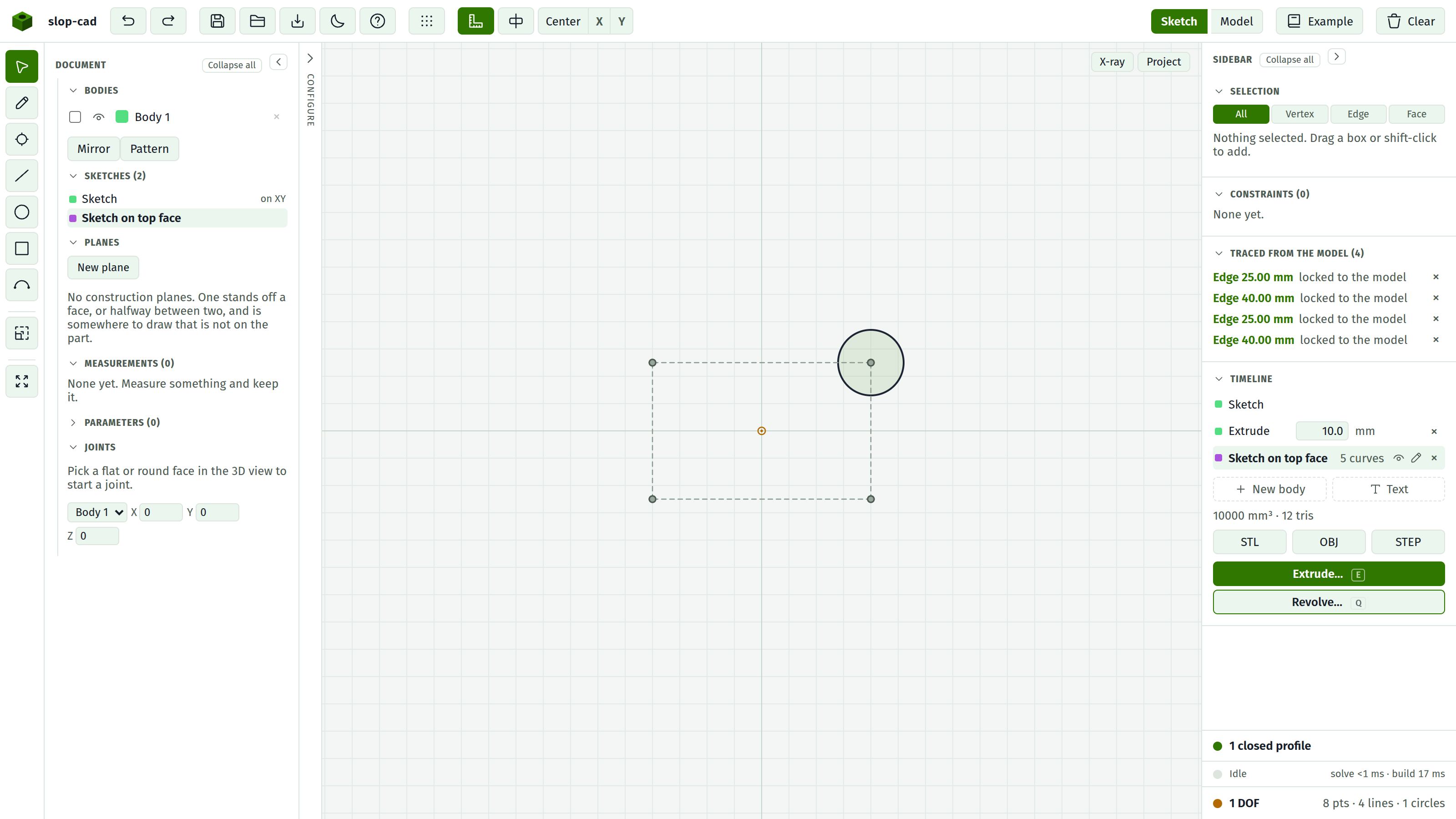 A circle placed on a traced corner